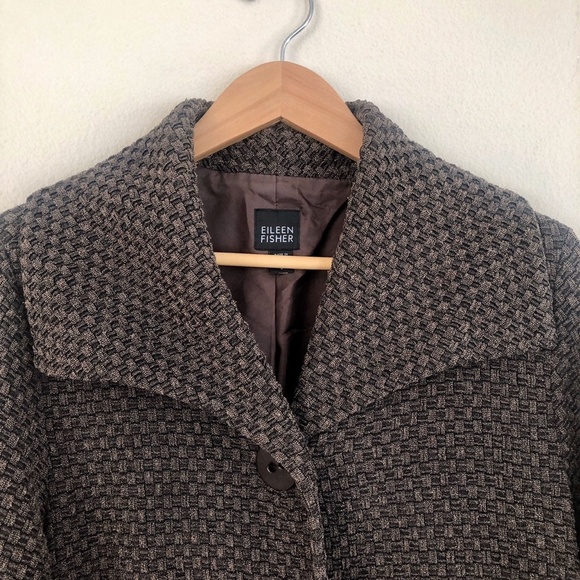EILEEN FISHER Woven A-Line Single Button Brown Coat Jacket - Picture 8 of 9